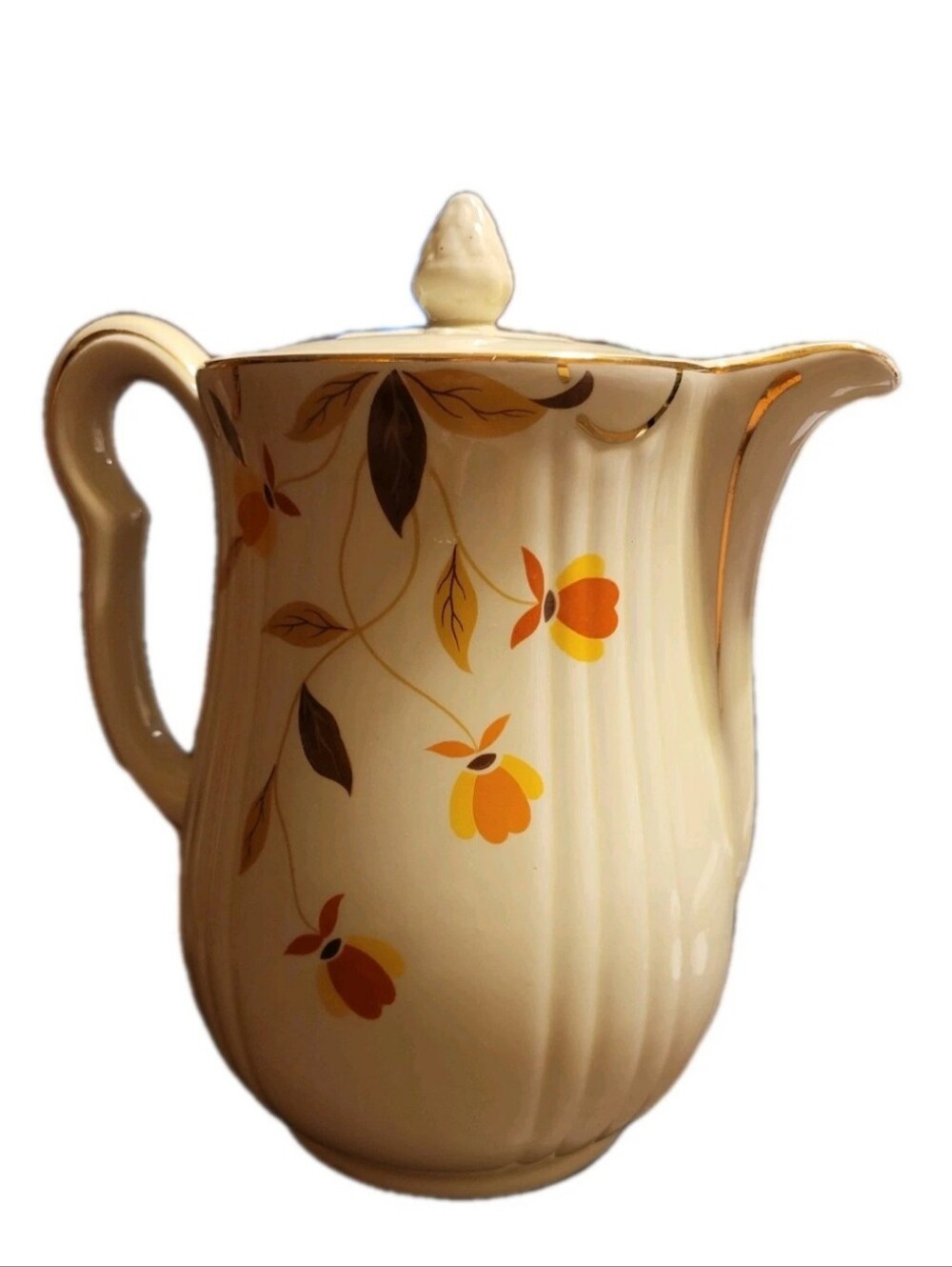 Hall’s Superior Quality Teapot Autumn Leaf 22K Gold 1930s Vintage Cottage Core